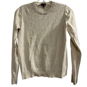 Ann Taylor Women's M Beige Rhinestone Embellished Pullover Sweater